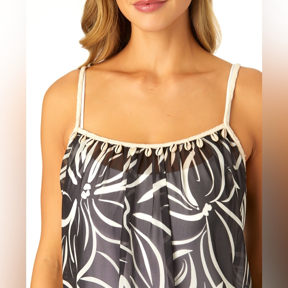 Anne Cole Black and White Leaf Print Swim Cover-Up